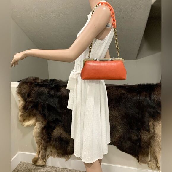 Vintage Handsewn Genuine Cowhide Push-lock Clutch/Crossbody & 2 Chain Styles - Picture 2 of 16